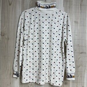 Vtg Women's Kitty Turtleneck Top Large Stretch Cats Yarn Cottagecore Sz M